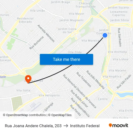 Rua Joana Andere Chalela, 203 to Instituto Federal map