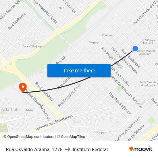 Rua Osvaldo Aranha, 1278 to Instituto Federal map