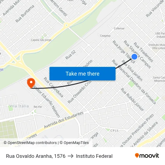 Rua Osvaldo Aranha, 1576 to Instituto Federal map