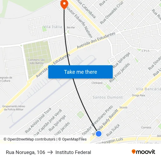Rua Noruega, 106 to Instituto Federal map