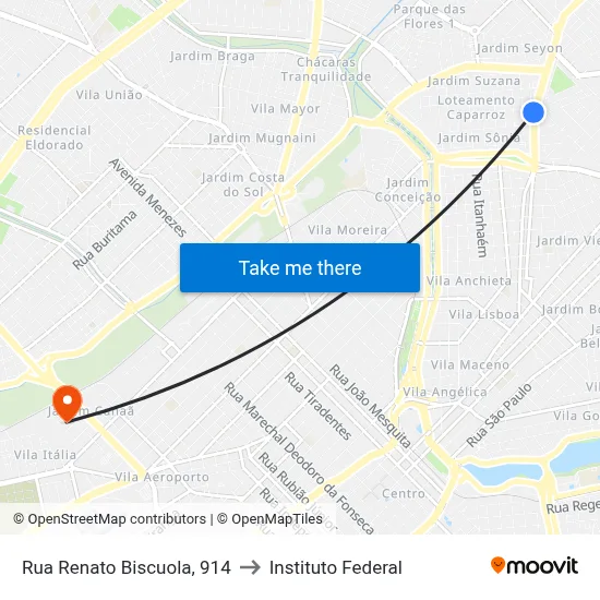 Rua Renato Biscuola, 914 to Instituto Federal map