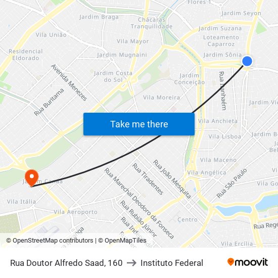 Rua Doutor Alfredo Saad, 160 to Instituto Federal map