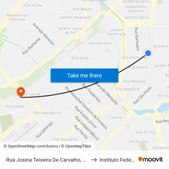 Rua Josina Teixeira De Carvalho, 440 to Instituto Federal map
