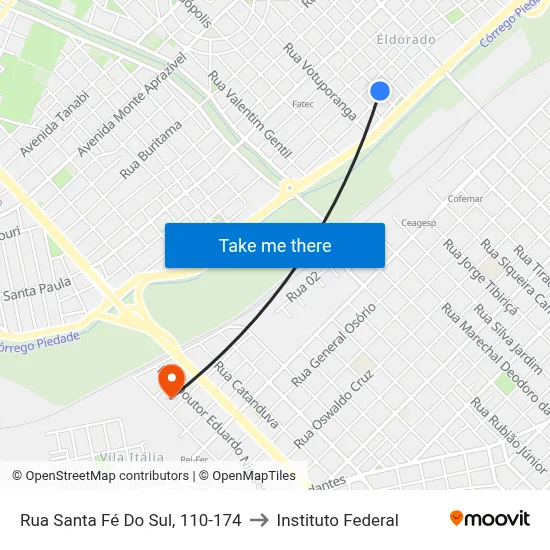 Rua Santa Fé Do Sul, 110-174 to Instituto Federal map