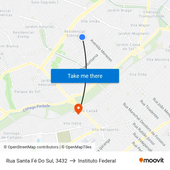 Rua Santa Fé Do Sul, 3432 to Instituto Federal map