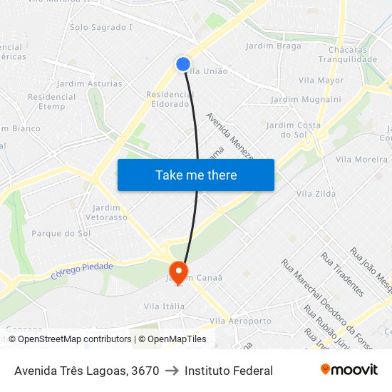 Avenida Três Lagoas, 3670 to Instituto Federal map