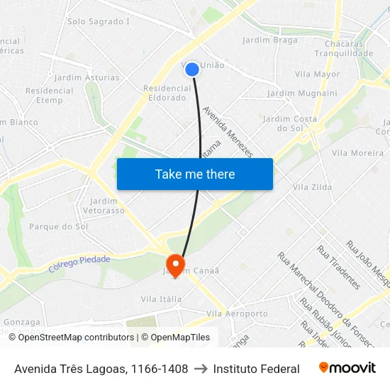 Avenida Três Lagoas, 1166-1408 to Instituto Federal map