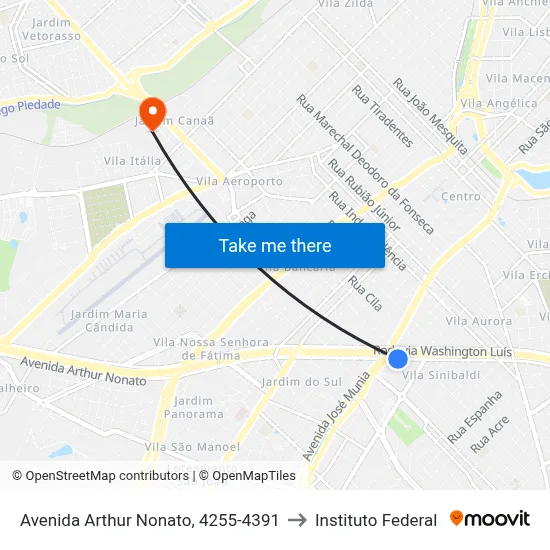 Avenida Arthur Nonato, 4255-4391 to Instituto Federal map