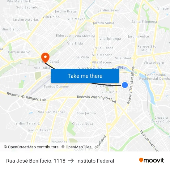 Rua José Bonifácio, 1118 to Instituto Federal map