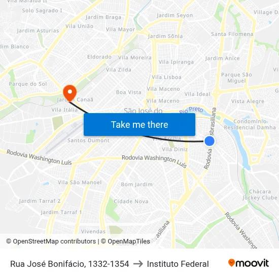 Rua José Bonifácio, 1332-1354 to Instituto Federal map