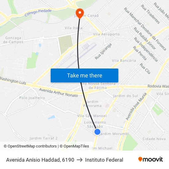 Avenida Anísio Haddad, 6190 to Instituto Federal map