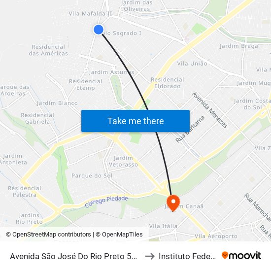 Avenida São José Do Rio Preto 5230 to Instituto Federal map