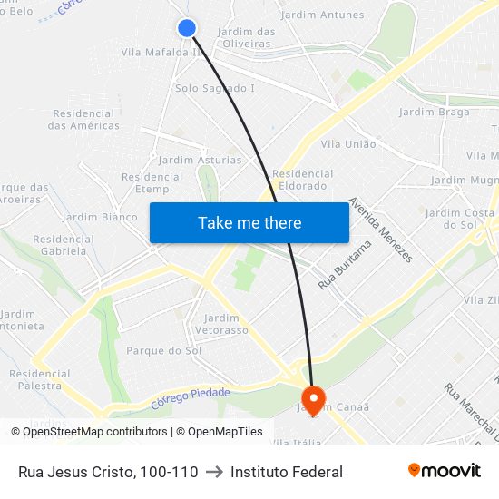 Rua Jesus Cristo, 100-110 to Instituto Federal map