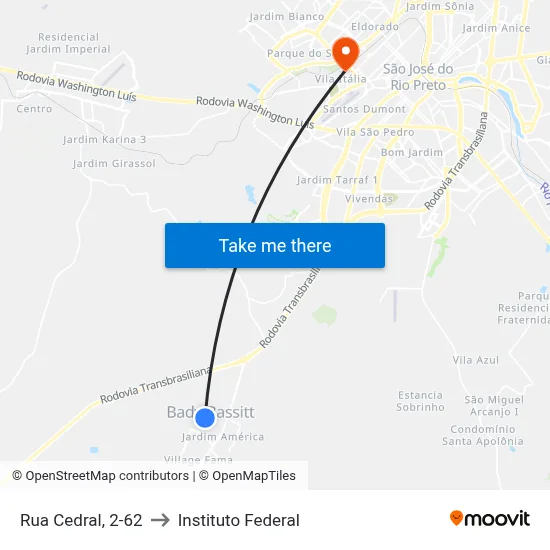 Rua Cedral, 2-62 to Instituto Federal map