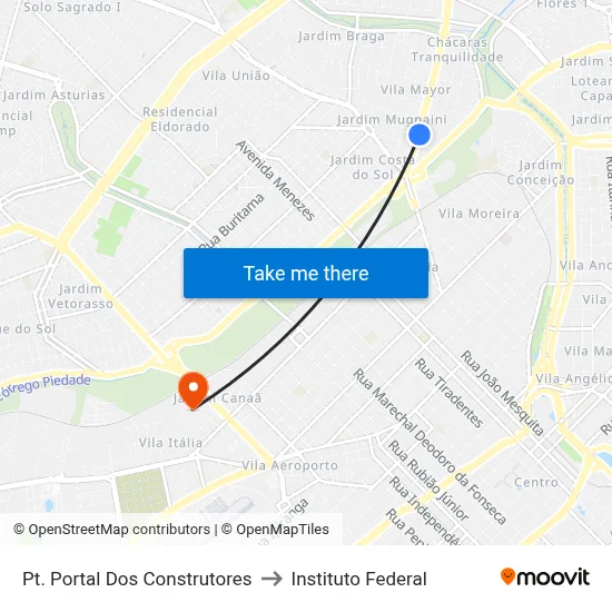 Pt. Portal Dos Construtores to Instituto Federal map