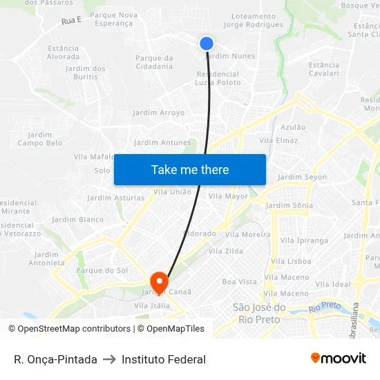 R. Onça-Pintada to Instituto Federal map