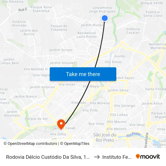 Rodovia Délcio Custódio Da Silva, 1288-1488 to Instituto Federal map