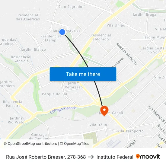 Rua José Roberto Bresser, 278-368 to Instituto Federal map