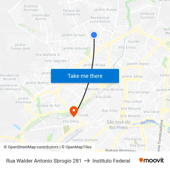 Rua Walder Antonio Sbrogio 281 to Instituto Federal map