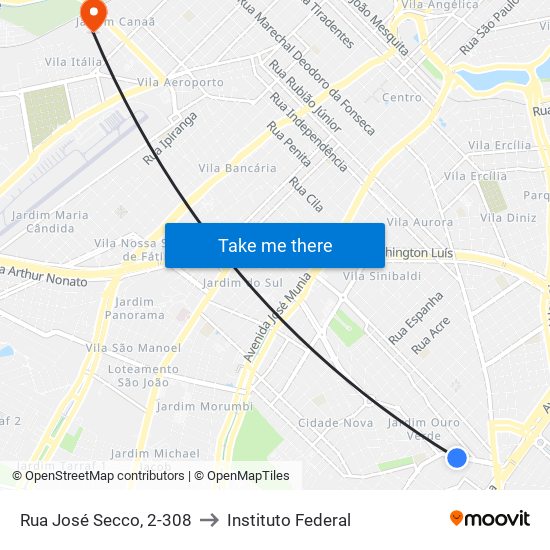 Rua José Secco, 2-308 to Instituto Federal map