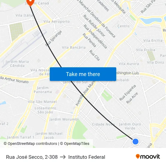 Rua José Secco, 2-308 to Instituto Federal map