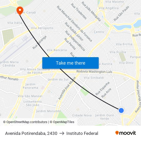Avenida Potirendaba, 2430 to Instituto Federal map