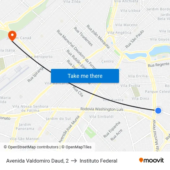 Avenida Valdomiro Daud, 2 to Instituto Federal map