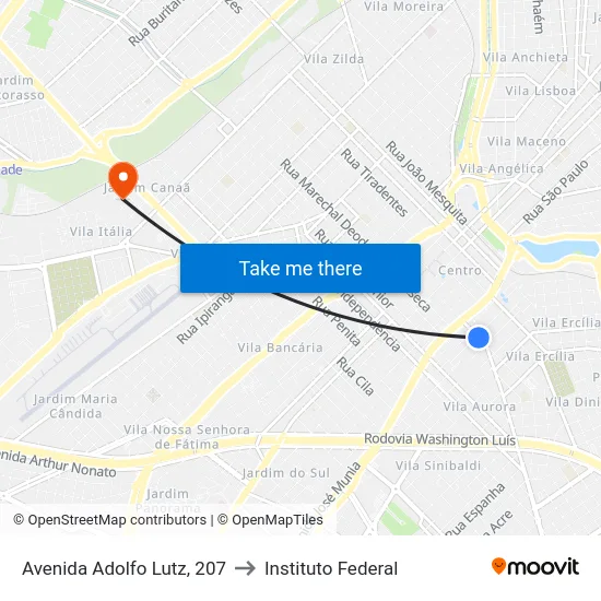Avenida Adolfo Lutz, 207 to Instituto Federal map