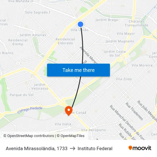Avenida Mirassolândia, 1733 to Instituto Federal map