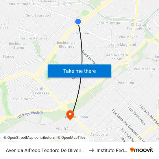 Avenida Alfredo Teodoro De Oliveira, 1920 to Instituto Federal map