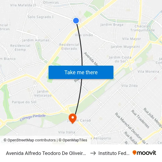 Avenida Alfredo Teodoro De Oliveira, 2090 to Instituto Federal map