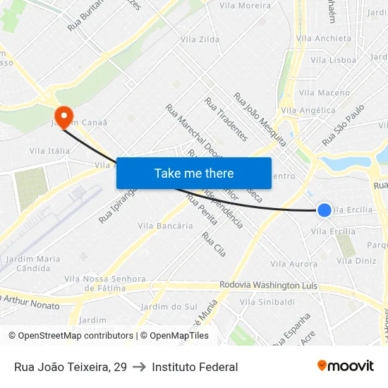 Rua João Teixeira, 29 to Instituto Federal map