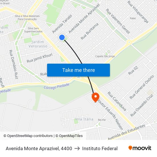 Avenida Monte Aprazível, 4400 to Instituto Federal map