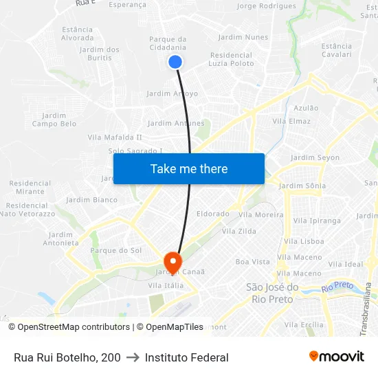 Rua Rui Botelho, 200 to Instituto Federal map