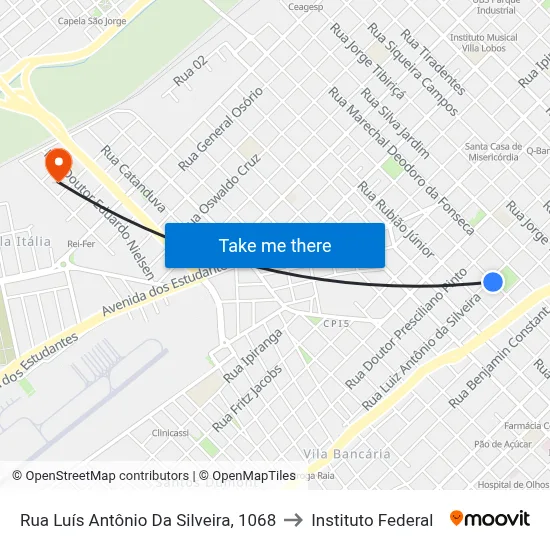 Rua Luís Antônio Da Silveira, 1068 to Instituto Federal map