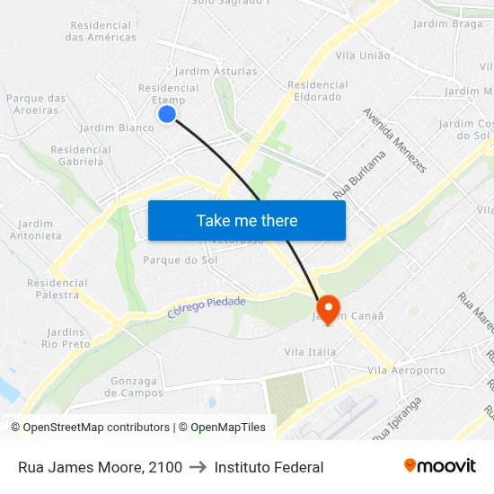 Rua James Moore, 2100 to Instituto Federal map