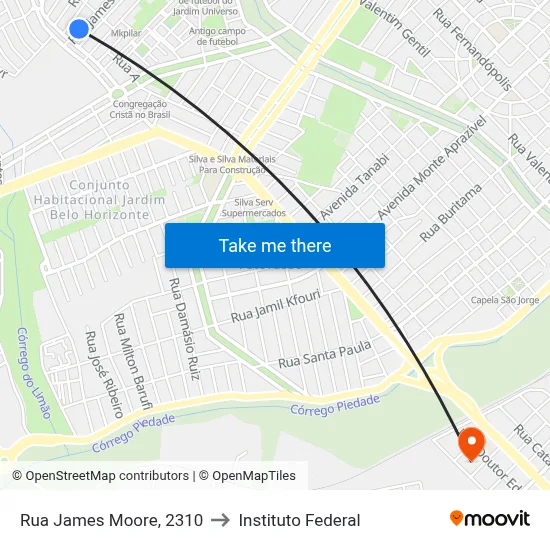 Rua James Moore, 2310 to Instituto Federal map