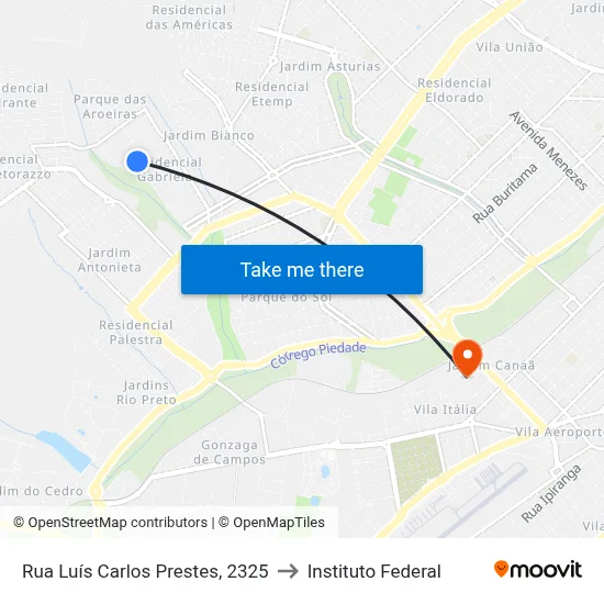 Rua Luís Carlos Prestes, 2325 to Instituto Federal map