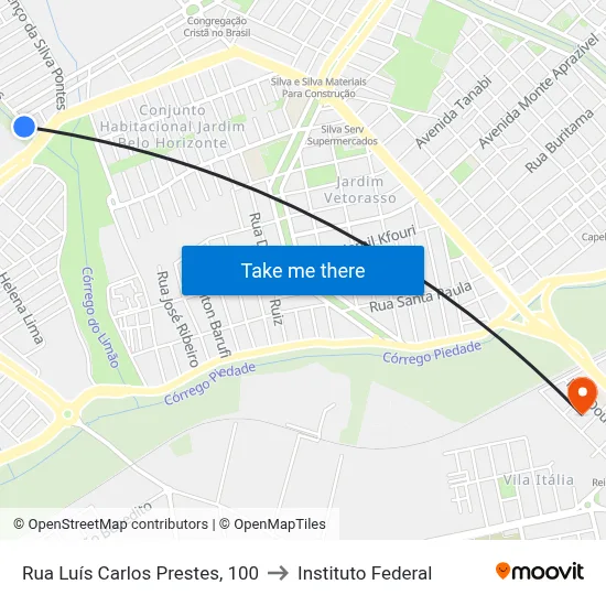 Rua Luís Carlos Prestes, 100 to Instituto Federal map