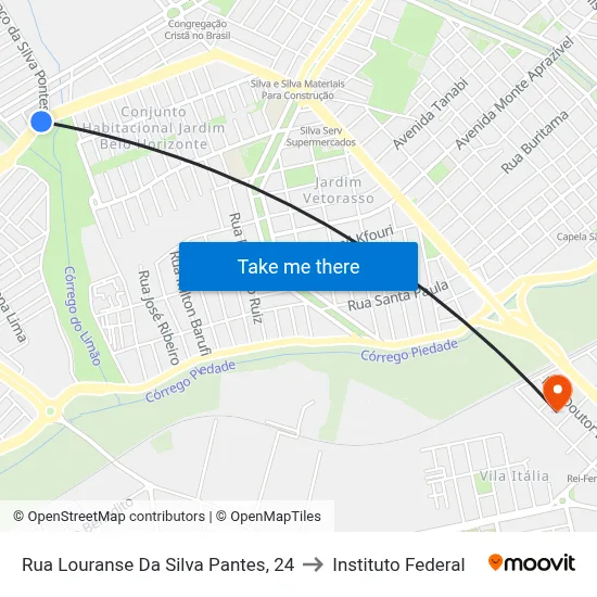 Rua Louranse Da Silva Pantes, 24 to Instituto Federal map