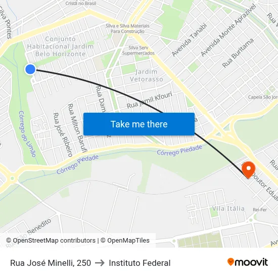 Rua José Minelli, 250 to Instituto Federal map