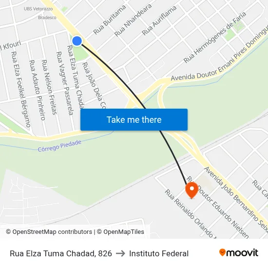 Rua Elza Tuma Chadad, 826 to Instituto Federal map