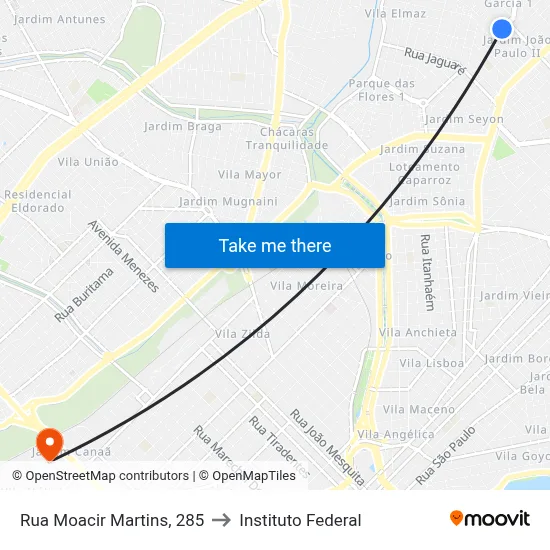 Rua Moacir Martins, 285 to Instituto Federal map
