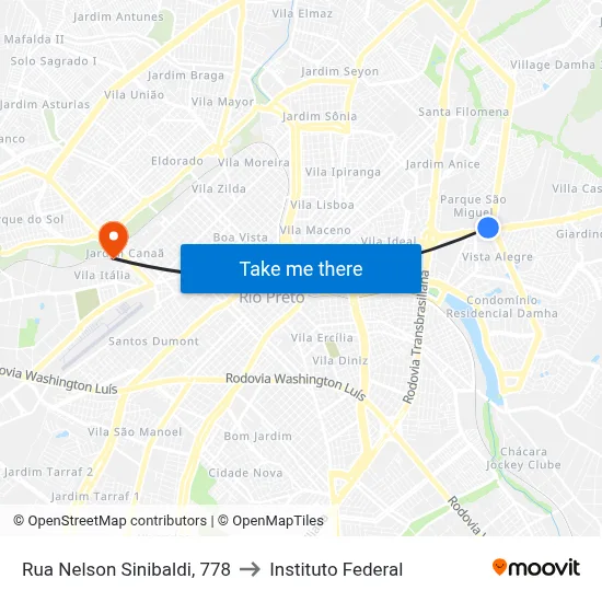 Rua Nelson Sinibaldi, 778 to Instituto Federal map