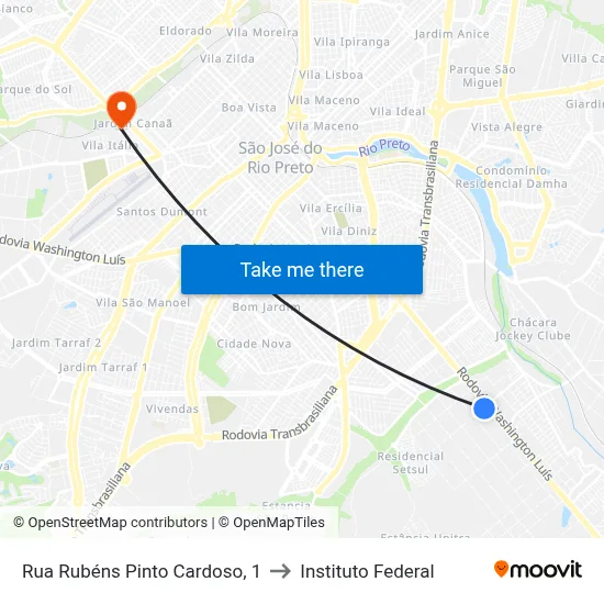 Rua Rubéns Pinto Cardoso, 1 to Instituto Federal map