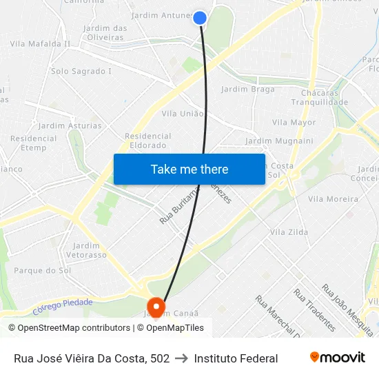 Rua José Viêira Da Costa, 502 to Instituto Federal map