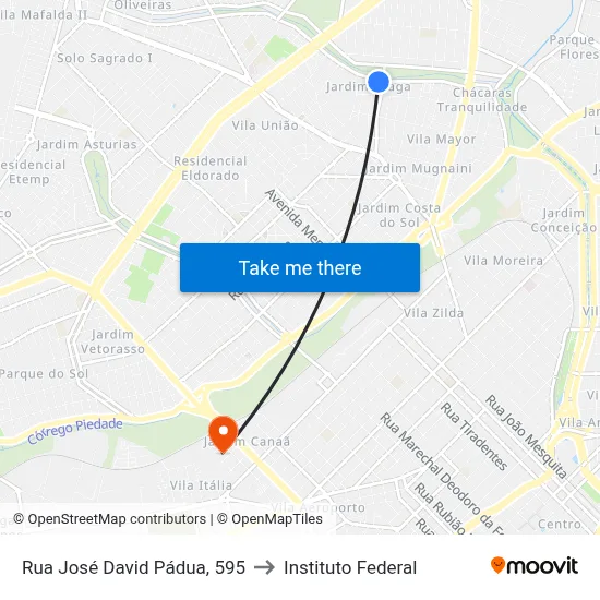 Rua José David Pádua, 595 to Instituto Federal map