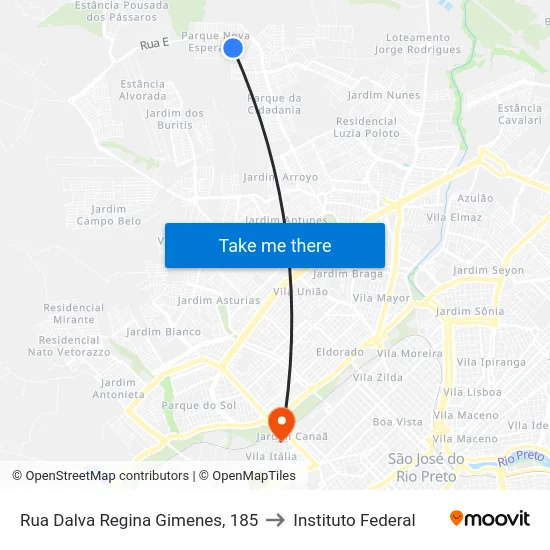 Rua Dalva Regina Gimenes, 185 to Instituto Federal map