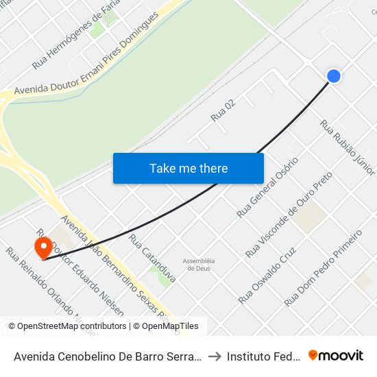Avenida Cenobelino De Barro Serra, 1228 to Instituto Federal map