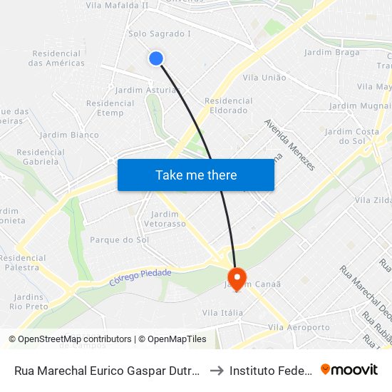 Rua Marechal Eurico Gaspar Dutra, 1 to Instituto Federal map